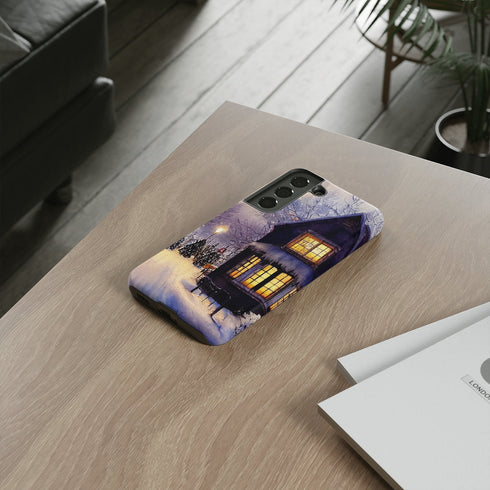 Glowing Homes in the Snow with Christmas Decorations - Impact Resistant Phone Case